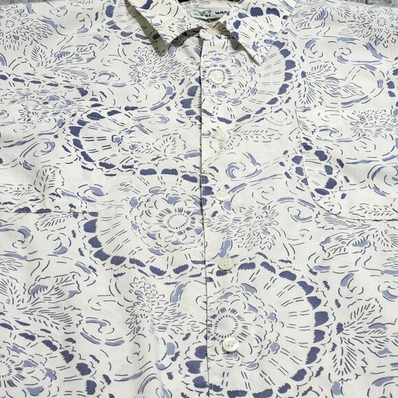 Vintage Haband Hawaiian Shirt Mens Size XL XLarge Floral Print White Blue Pocket - Picture 7 of 11